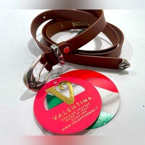 Valentina Leather Vera Pelle Tan Belt Silver Buckle & Tips Made In Italy Classic